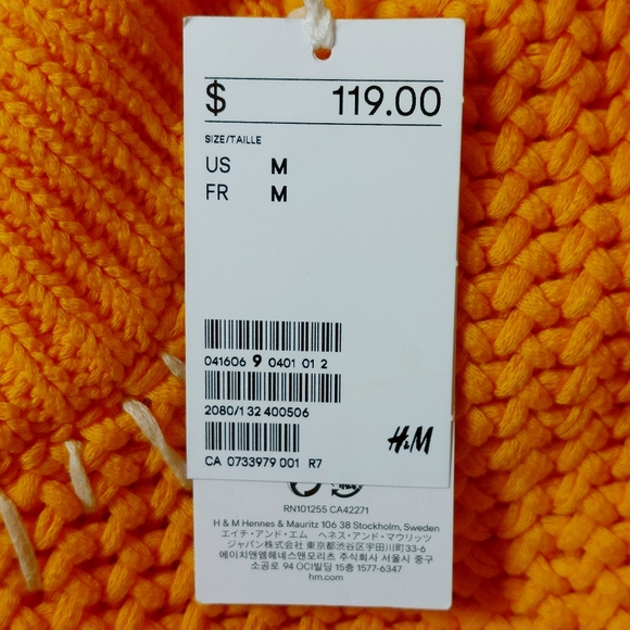 H&M orange oversize shoulder-pad cropped chunky sweater, M, NWT - Picture 5 of 9